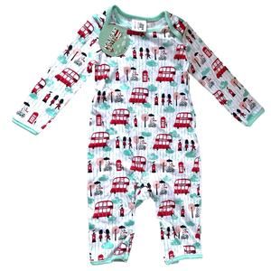 LITTLE RED BUS One Piece Snap Romper size 0-6 months New White Mint Long Sleeve